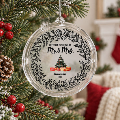 Personalized Our First Christmas as Mr and Mrs Ornament with Custom Couple Names - custom options or details
