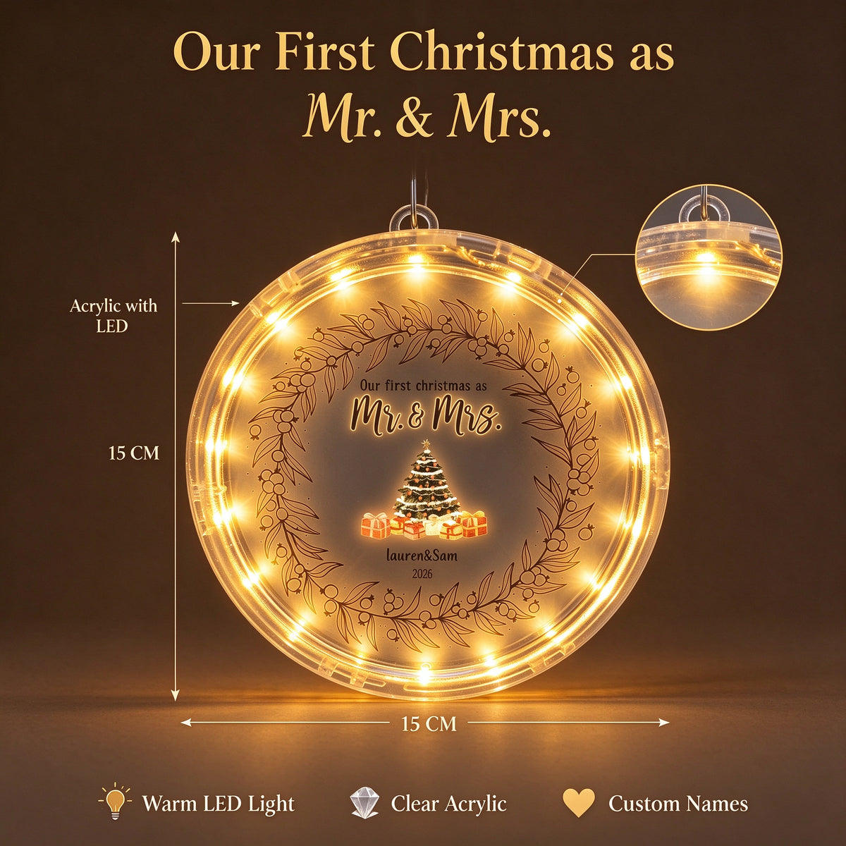 Personalized Our First Christmas as Mr and Mrs Ornament with Custom Couple Names - gift scene