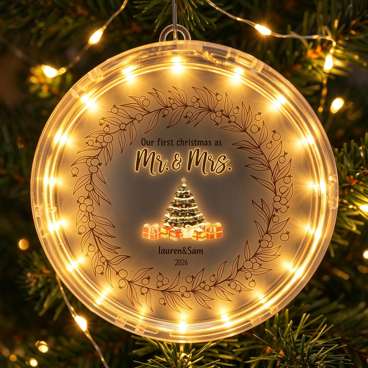 Personalized Our First Christmas as Mr and Mrs Ornament with Custom Couple Names - lifestyle scene