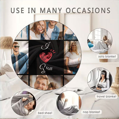 Personalized photo blanket usage for travel, pet, and holiday gifts.
