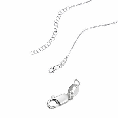 Necklace clasp and extender chain details in silver. Adjustable length for comfort.