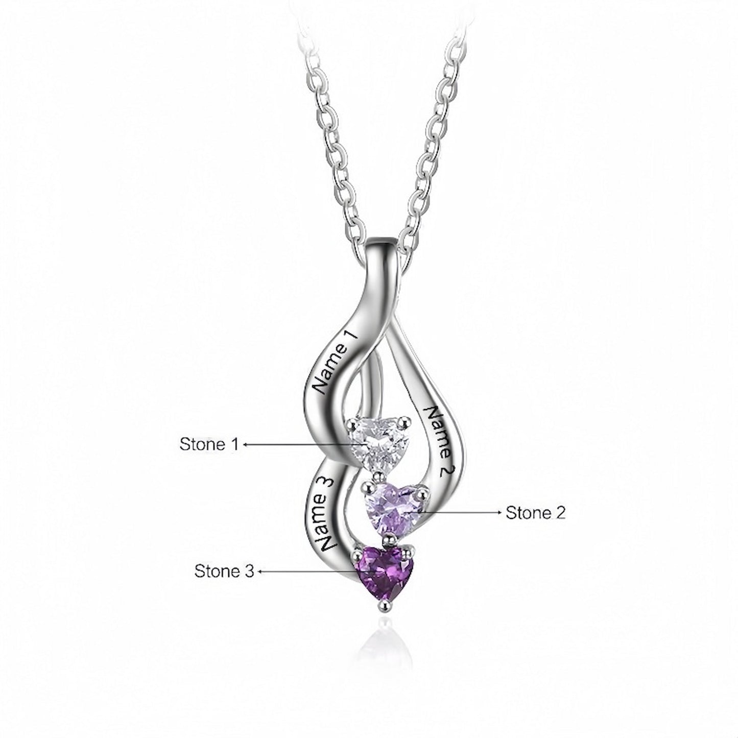 925 sterling silver birthstone name necklace dimensions and cubic zirconia details.