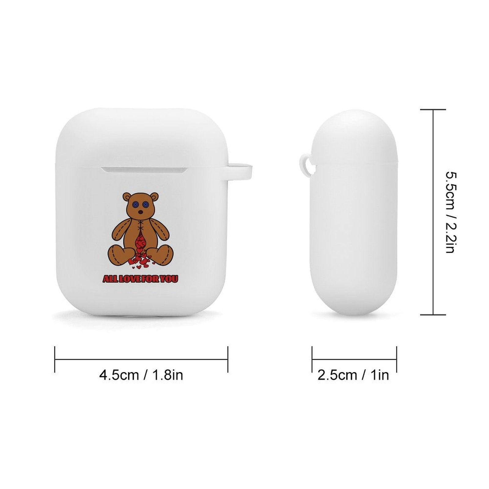 Personalized Airpod Case dimensions, 4.5cm wide, compatible with 1st and 2nd Gen.