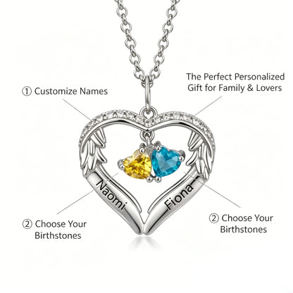 Angel wing heart necklace personalization options