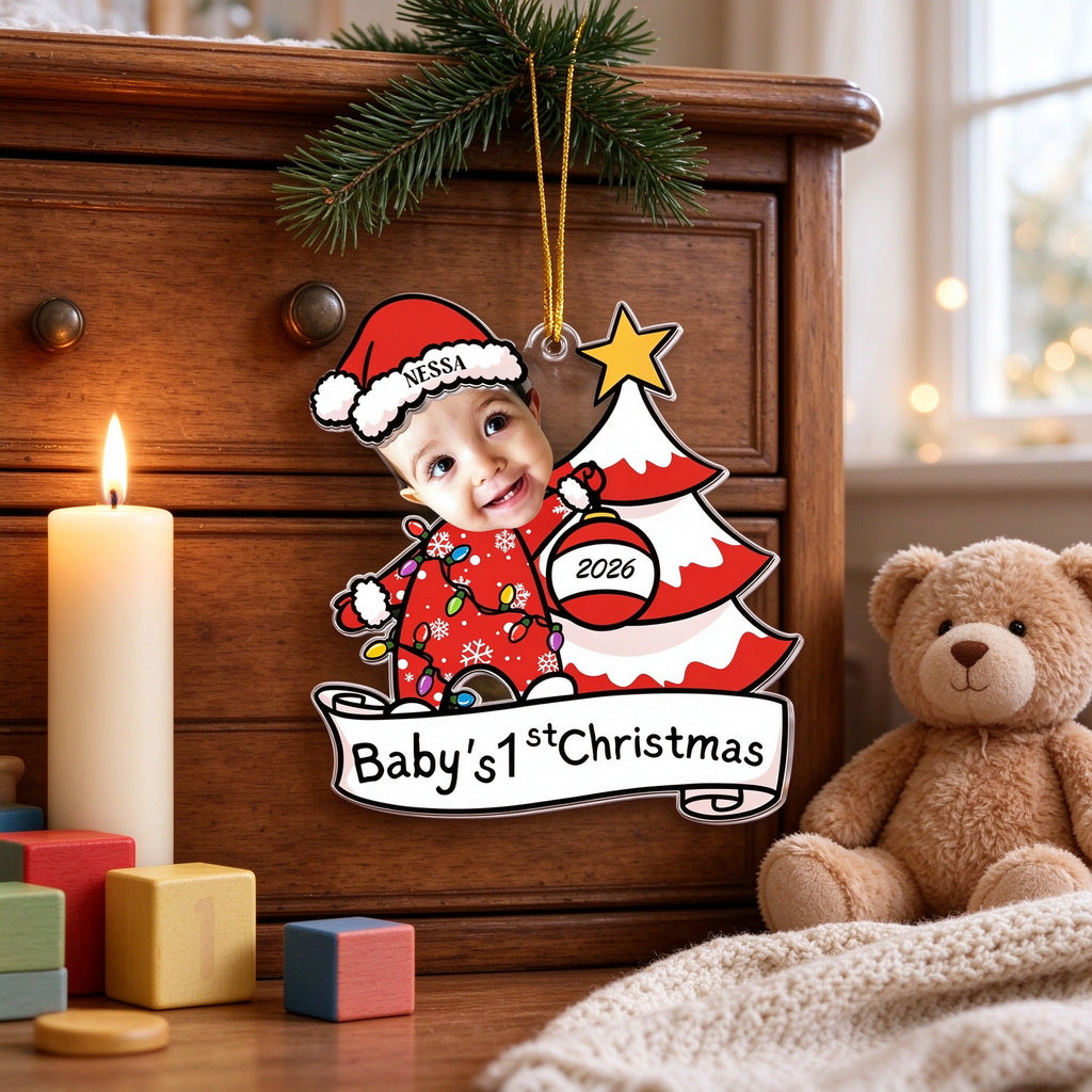Personalized Baby’s First Christmas Ornament with Photo, Name and Year - main product view