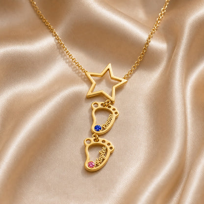 Personalized Baby Feet Star Necklace with Birthstone Charms Gift