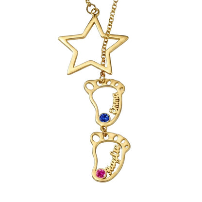 Custom Baby feet star necklace front view