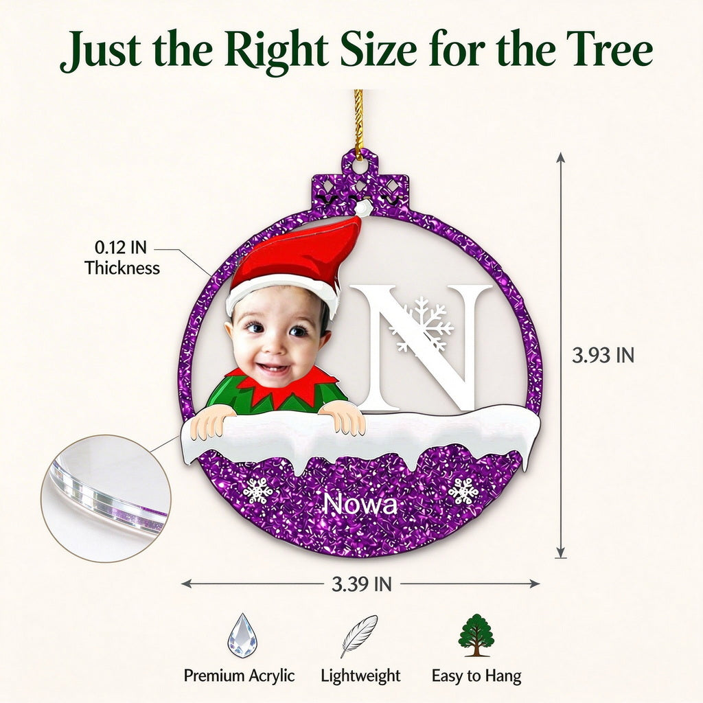 Personalized Baby Photo Christmas Ornament with Initial, Name - home decor display