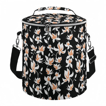 Personalized Barrel Cooler Bag with stylish floral print, showing handle and detachable strap.