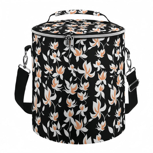 Personalized Barrel Cooler Bag with stylish floral print, showing handle and detachable strap.