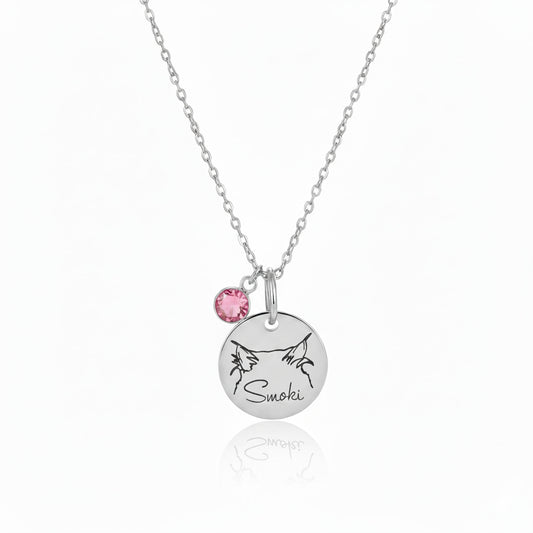 Custom Sterling Silver Birthstone Pet Name Necklace – Personalized Memorial Gift for Her