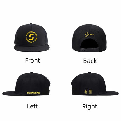 Blank Black Flat Bill Snapback Hat for Custom Logo | Plain Hip-Hop Baseball Cap with Adjustable Size