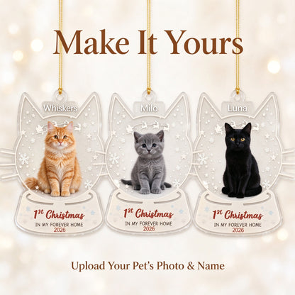 Personalized Cat Photo Christmas Ornament with Name, First Christmas Gift - size or option details
