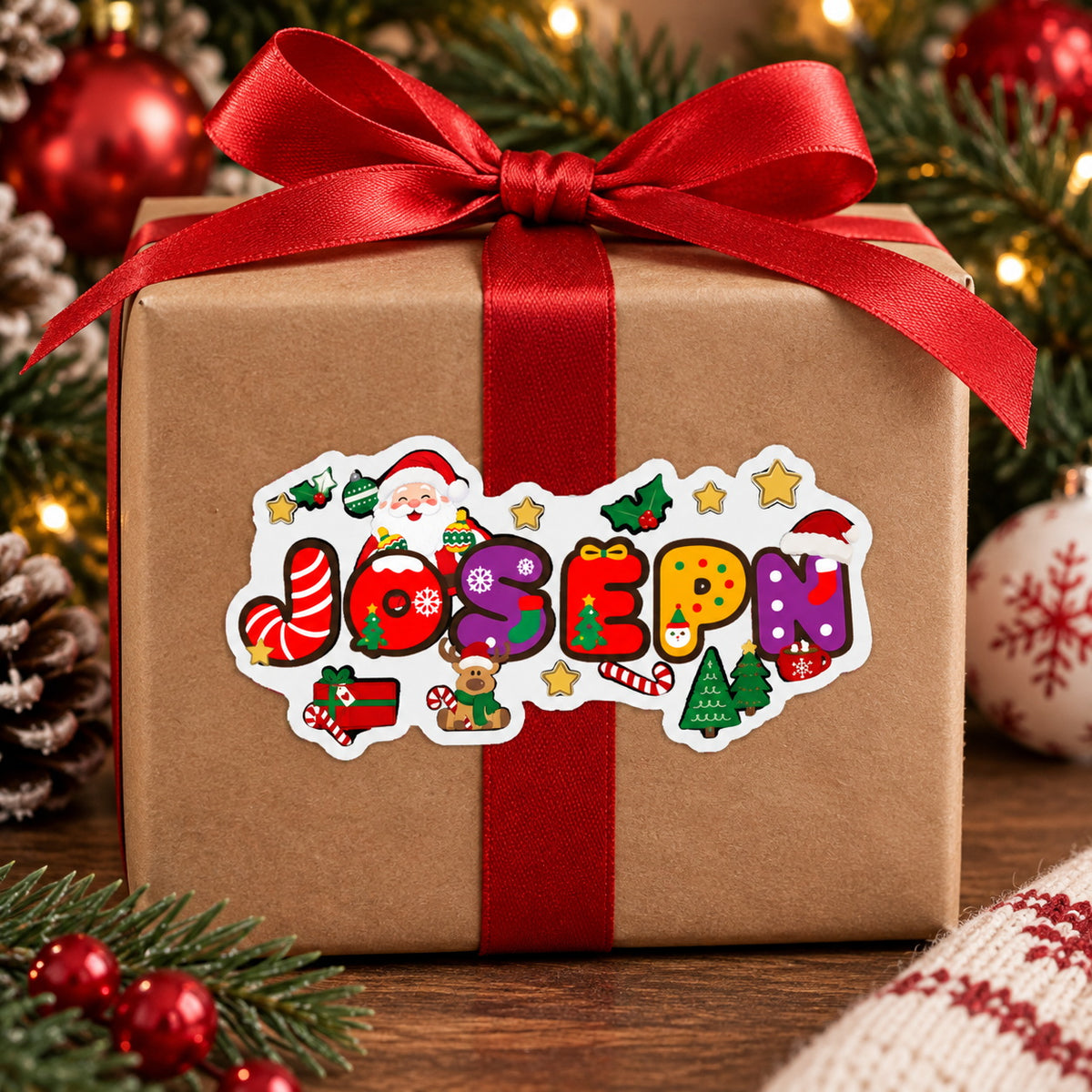 Jason Personalized Christmas sticker on wrapped gift box