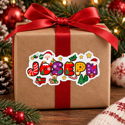 Jason Personalized Christmas sticker on wrapped gift box