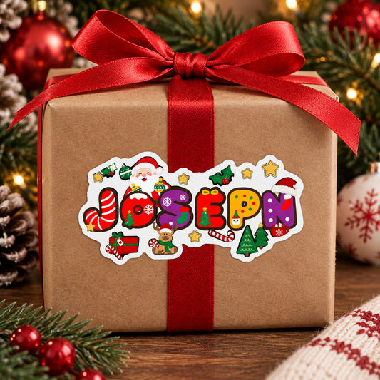 Jason Personalized Christmas sticker on wrapped gift box