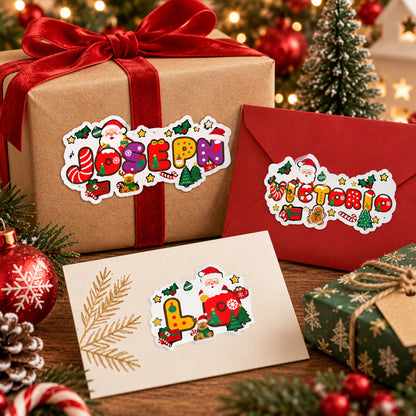 Jason Custom Christmas sticker on gifts cards and envelopes
