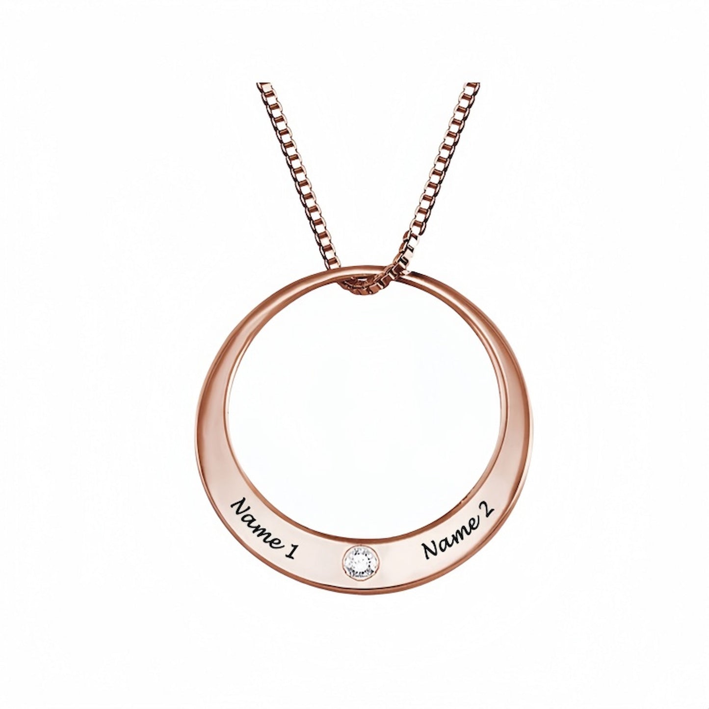Rose Gold Plated Personalized Circle Pendant Necklace. Birthstone detail.
