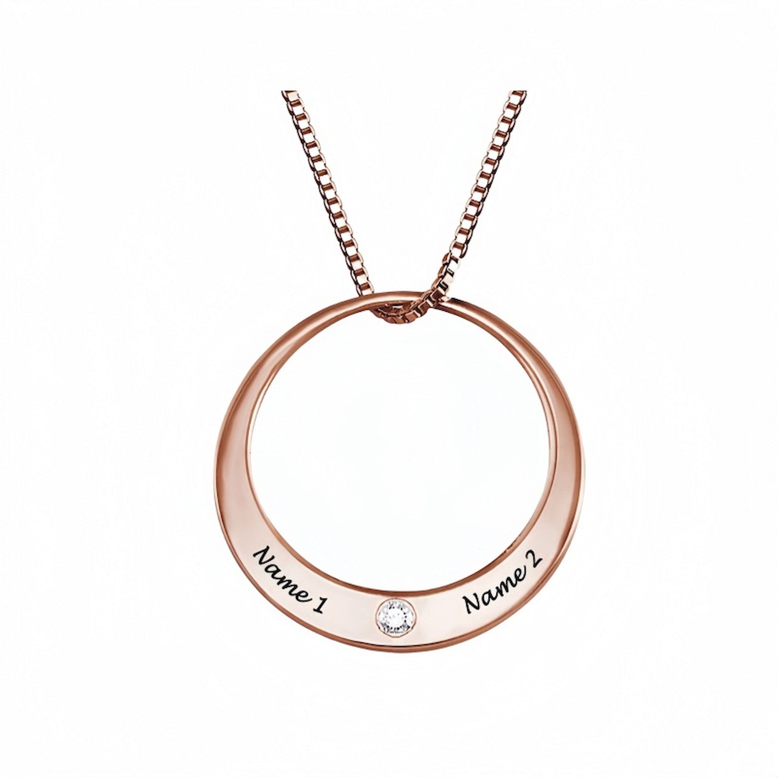 Rose Gold Plated Personalized Circle Pendant Necklace. Birthstone detail.