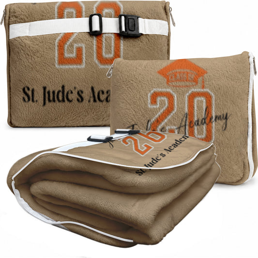 Folded and packed 2026 graduation blanket with customized logos