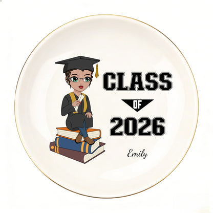 Custom Class of 2026 graduation jewelry dish for Emily.