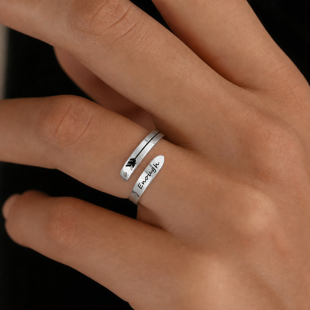Couple Name Ring on hand view custom jewelry