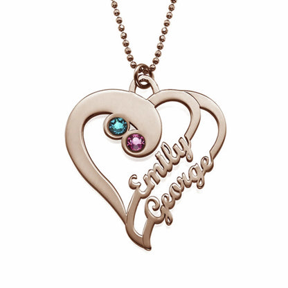 Unique personalized jewelry gift for her: S925 silver heart necklace with two initial birthstones.