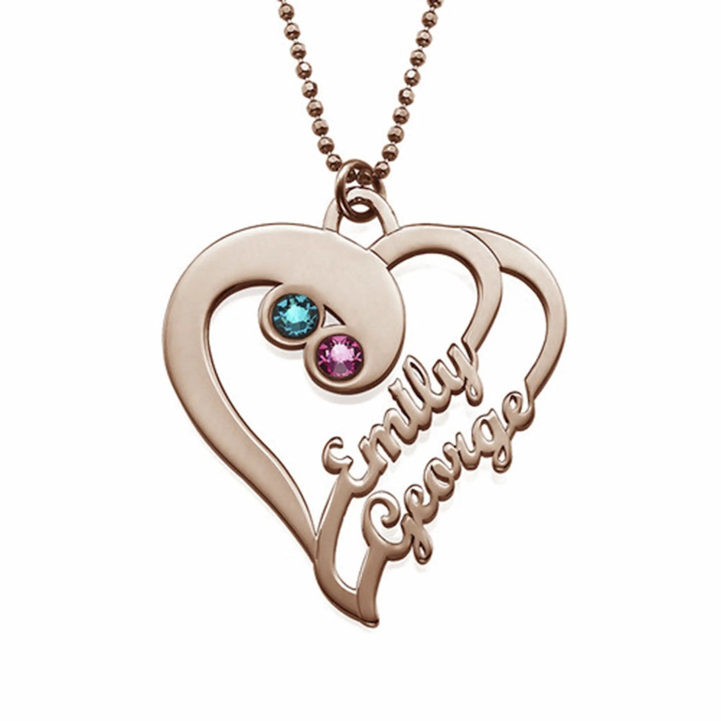 Custom Engraved Couple Name Necklace,Sterling Silver Birthstone Heart Pendant