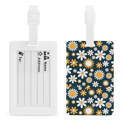 back	Personalized Daisy Travel Tag showing custom info card back and floral front.
