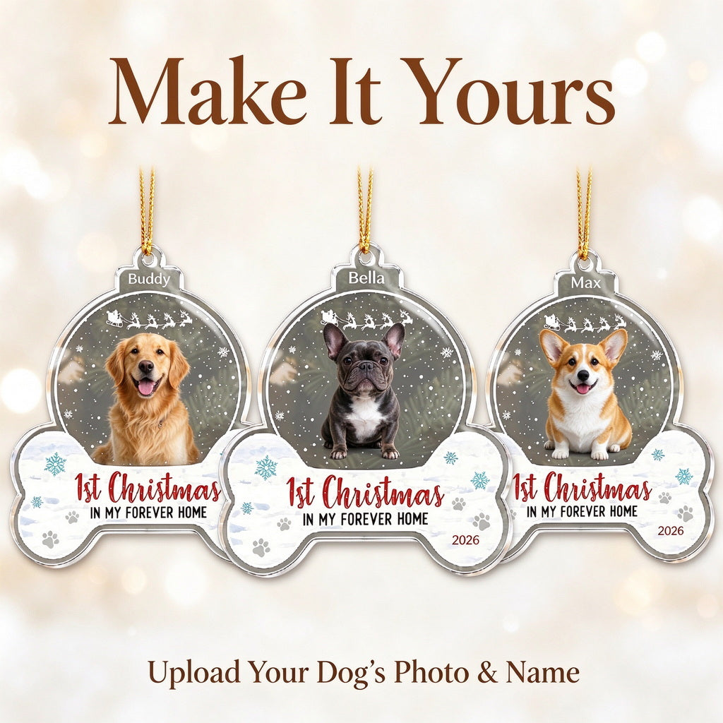 Personalized Dog Photo Christmas Ornament with Name and First Christmas Year - size or option details