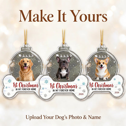 Personalized Dog Photo Christmas Ornament with Name and First Christmas Year - size or option details