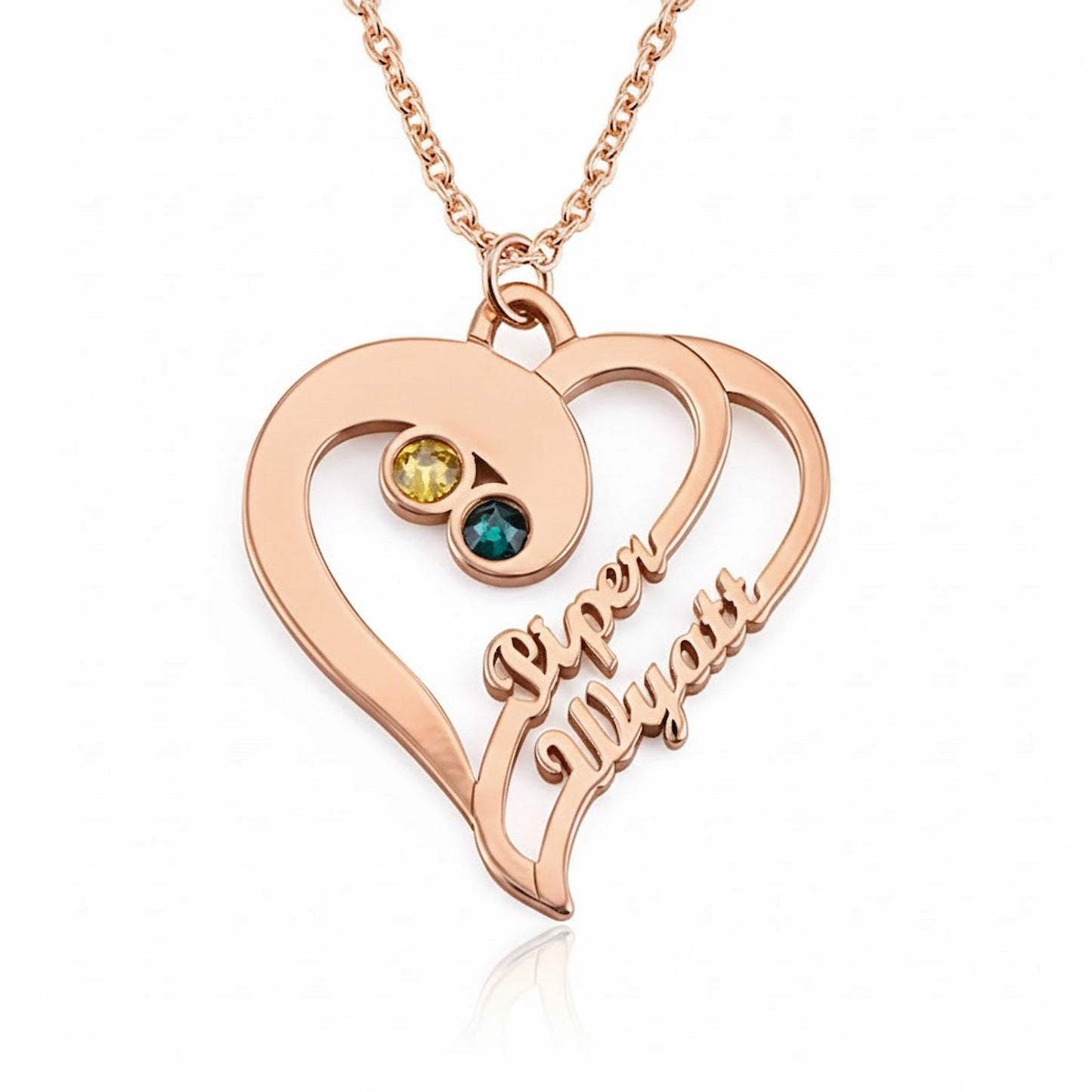 Custom Engraved Couple Name Necklace,Sterling Silver Birthstone Heart Pendant