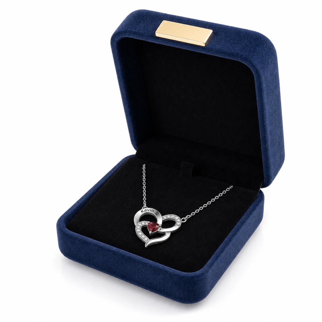 Double heart necklace in a gift box