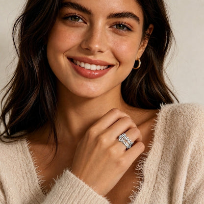 Personalized personalized-double-name-script-ring worn as ev