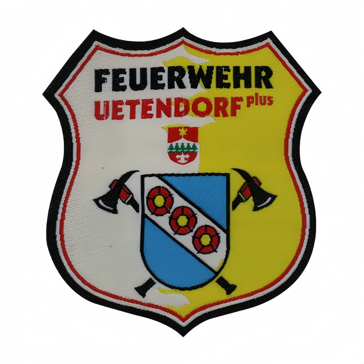 Personalized Fabric Patch for Fire Department, showing detailed woven shield logo.