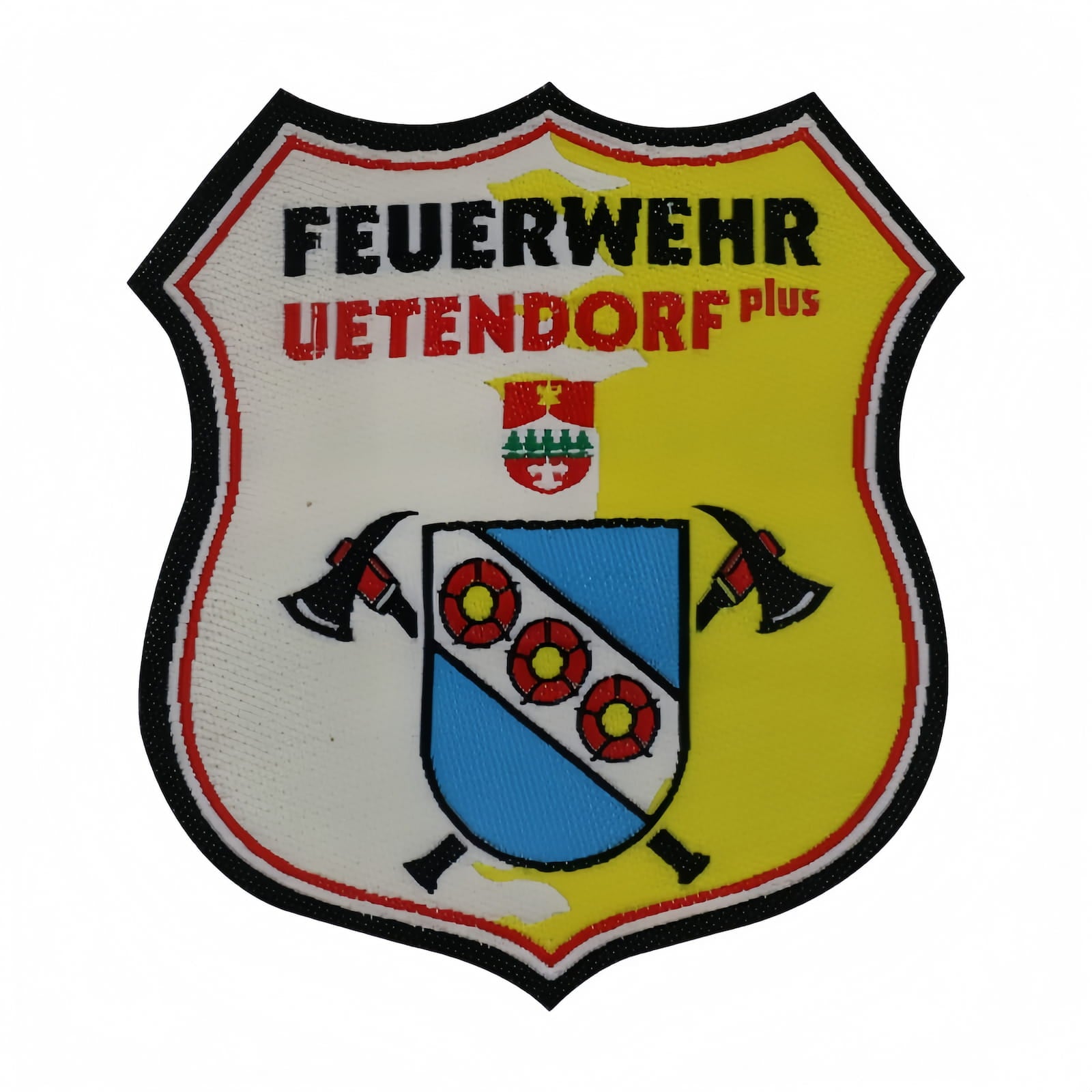 Personalized Fabric Patch for Fire Department, showing detailed woven shield logo.