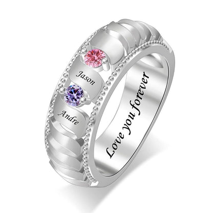 Custom family birthstone name band ring main jewelry view