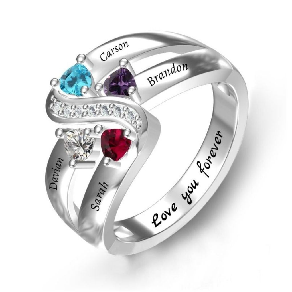 Custom family ribbon birthstone ring main jewelry view