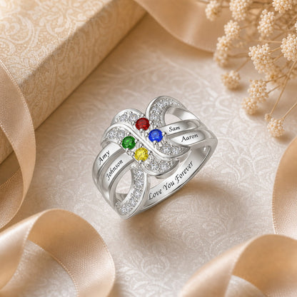 Custom family birthstone statement ring fabric detail jewelr