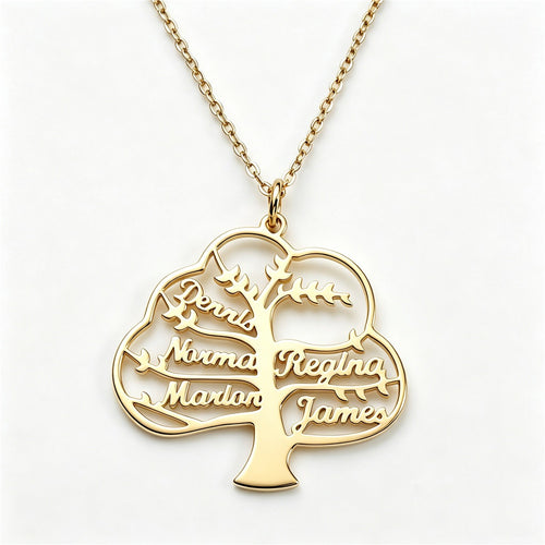 Family tree name necklace front view