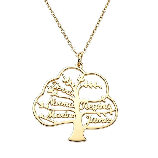 Family tree name necklace front view