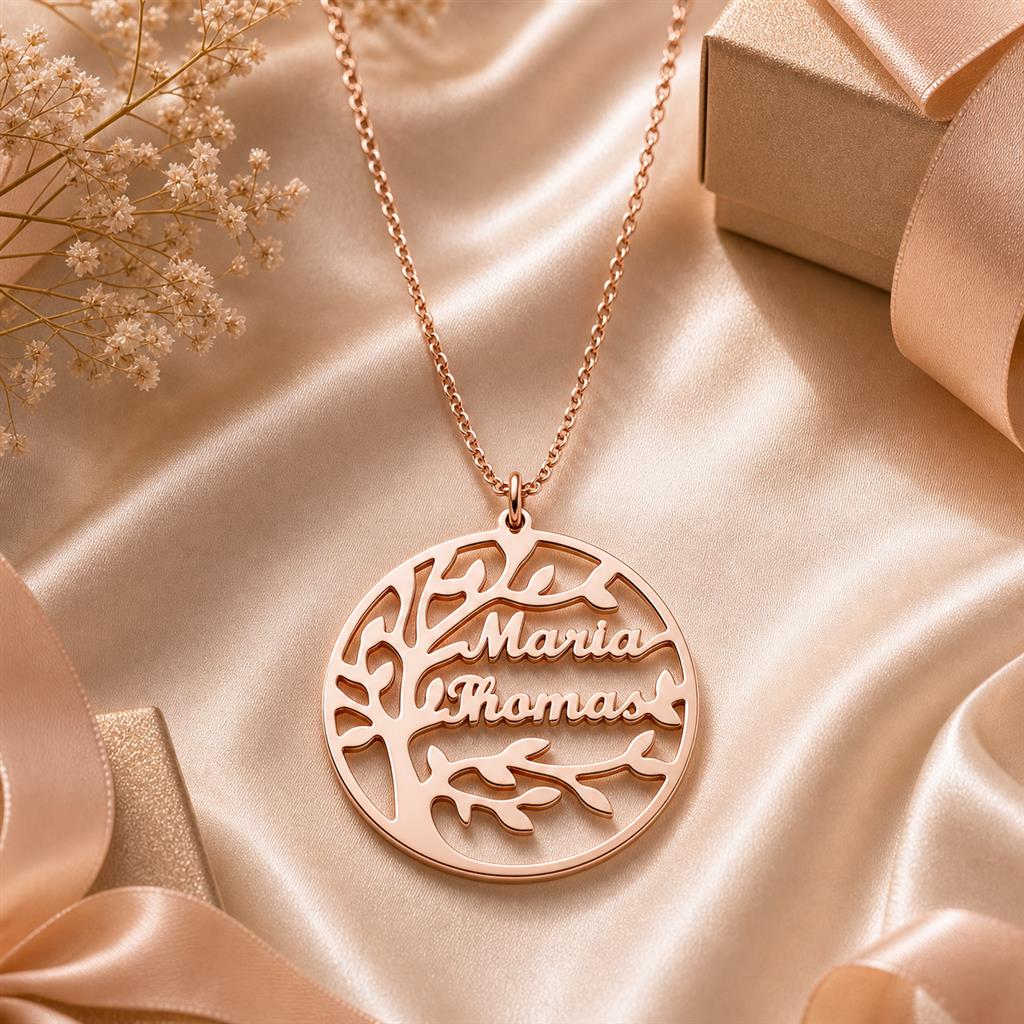 Family tree necklace in a gift scene