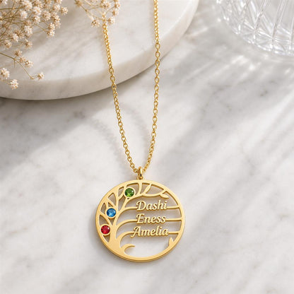 Family tree necklace on marble