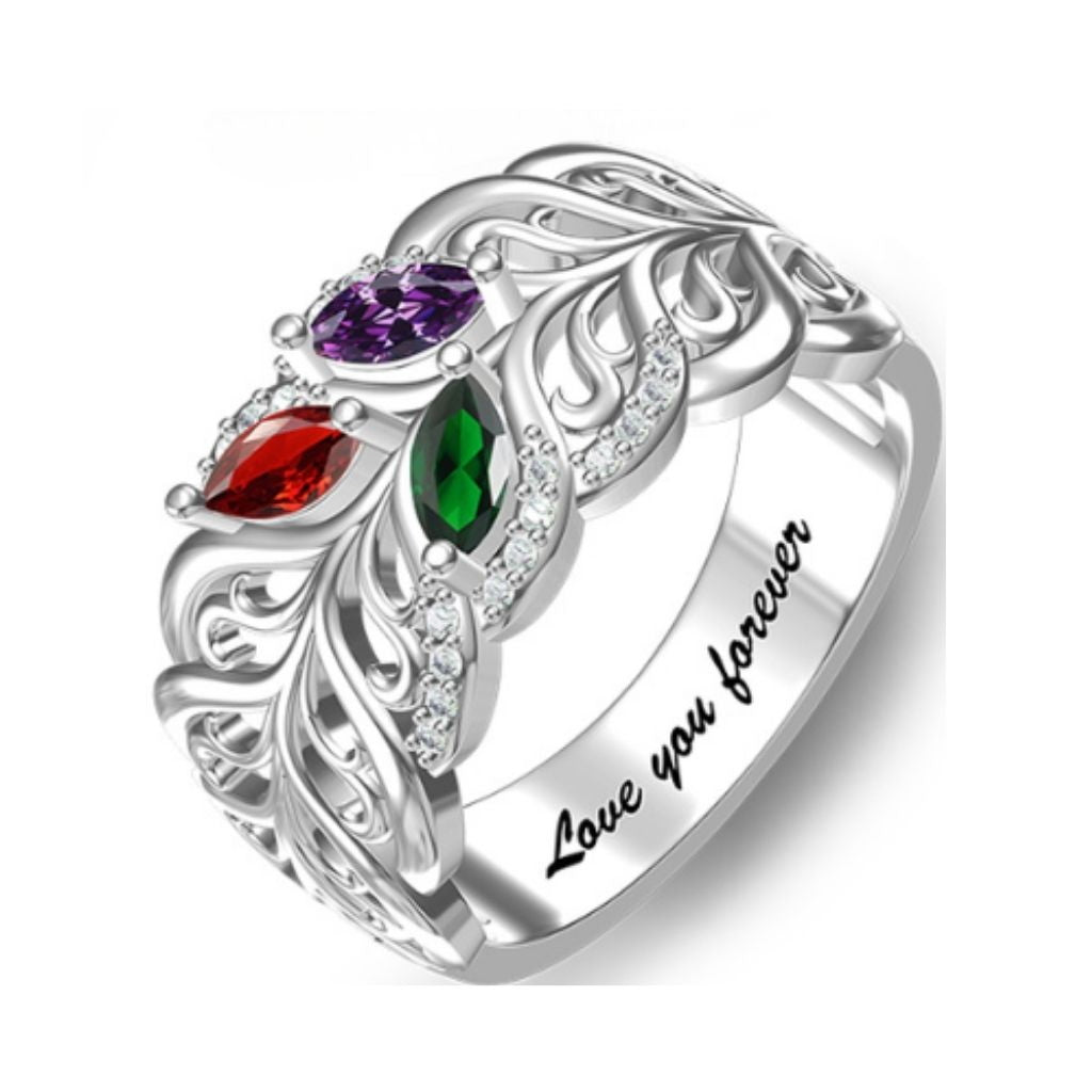 Custom filigree family birthstone ring main jewelry view