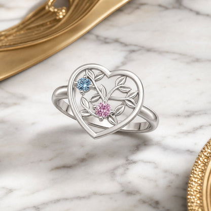 Custom floral heart keepsake ring marble display jewelry vie