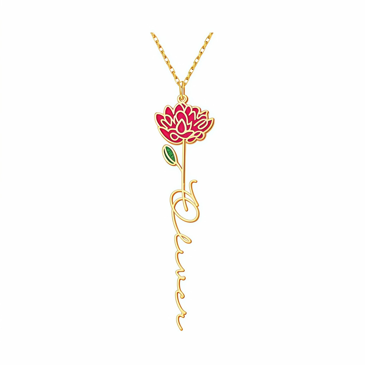 Personalized Floral Name Necklace Charms with Birthstones - Custom Flower & Name Jewelry