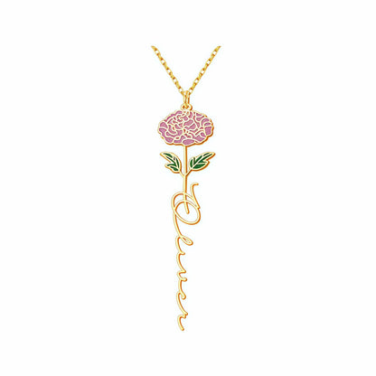 Personalized Floral Name Necklace Charms with Birthstones - Custom Flower & Name Jewelry