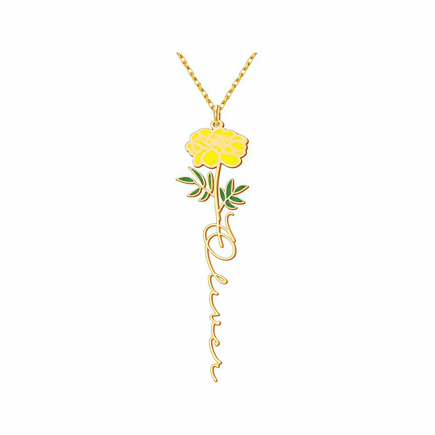 Personalized Floral Name Necklace Charms with Birthstones - Custom Flower & Name Jewelry