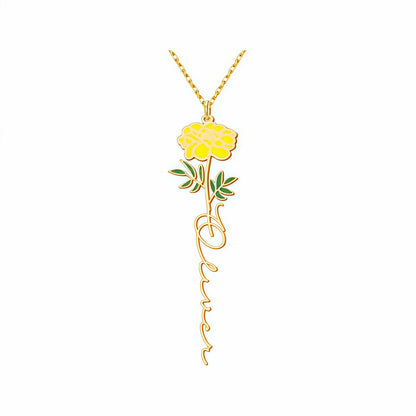 Personalized Floral Name Necklace Charms with Birthstones - Custom Flower & Name Jewelry