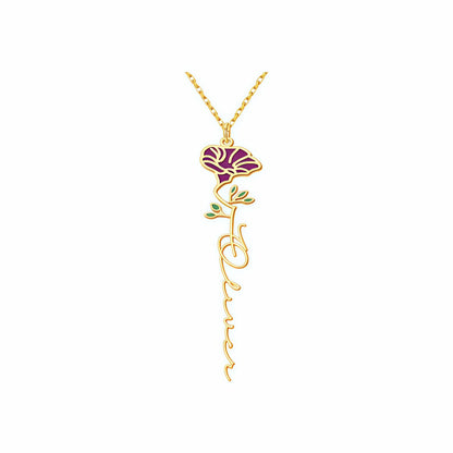Personalized Floral Name Necklace Charms with Birthstones - Custom Flower & Name Jewelry